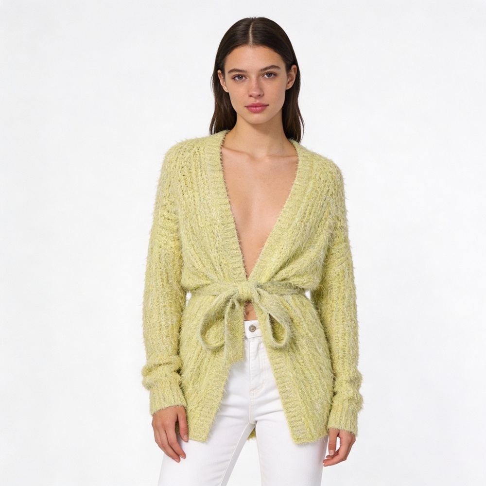ANTHROPOLOGIE Larkin Yellow Shimmer Metallic Thread Eyelash Cardigan